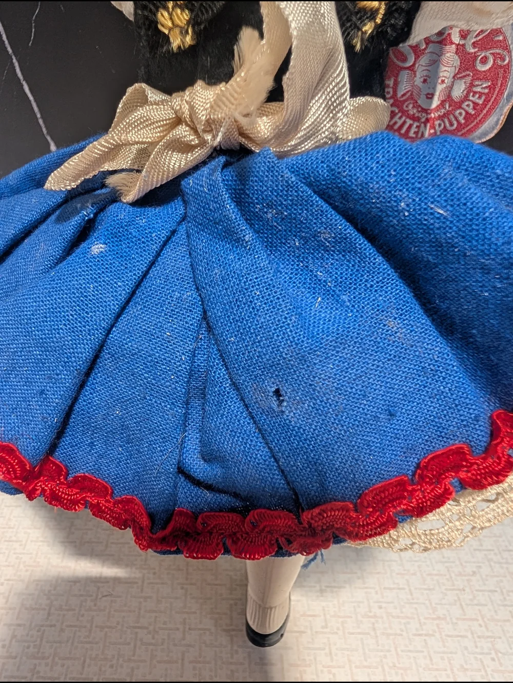 Vintage Austrian Trachen-Puppen Costume Doll with Blue, White & Red Outfit